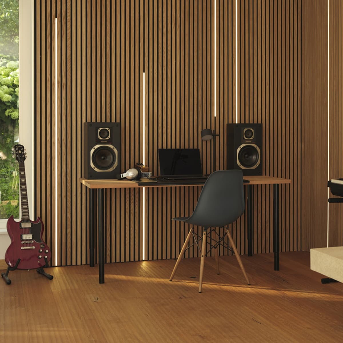 <p data-block-key="h2tpt">OSRAM FLEX ACOUSTIC BLACK -LED-valonauha voidaan asentaa akustiikkapaneelin uriin. Valo korostaa paneelin pystylinjoja ja tuo seinäpintaan näyttävää epäsuoraa valaistusta.</p>
