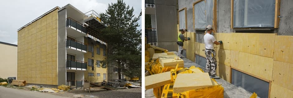 Kohteessa käytettiin ISOVERin kehittämää jäykkää mineraalivillaeristettä, joka kiinnitettiin seinäpintaan mekaanisin kiinnikkein.