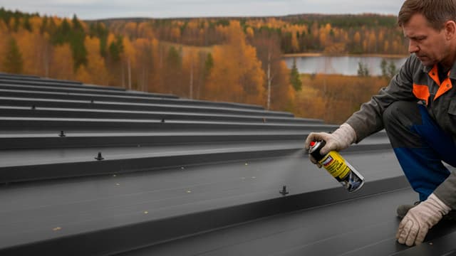 mies levittää spray paikka-ainetta katolle